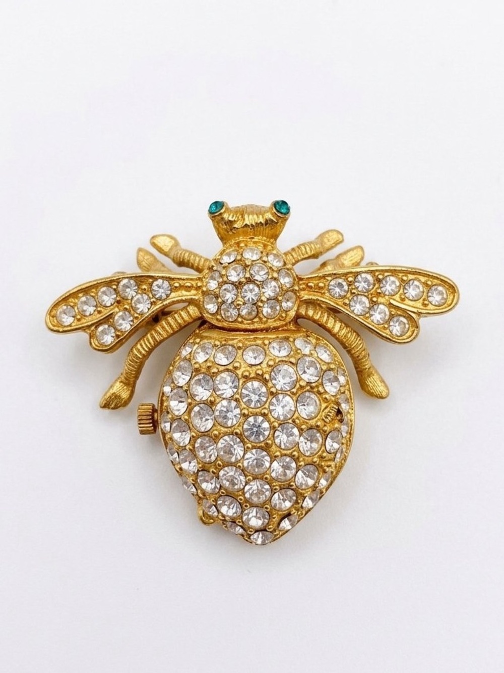 Joan Rivers Classics Vintage Crystal Pave Bee Locket Watch Brooch Pin